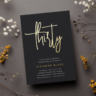 Invitation En Aluminium Golden Script 30e fête d'anniversaire