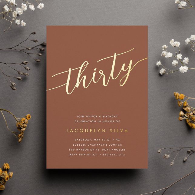 Invitation En Aluminium Golden Script 30e fête d'anniversaire (Créateur téléchargé)