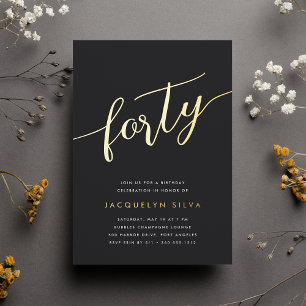 Invitation En Aluminium Golden Script 40e fête d'anniversaire