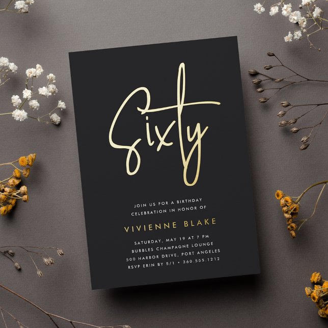 Invitation En Aluminium Golden Script 60e fête d'anniversaire (Créateur téléchargé)