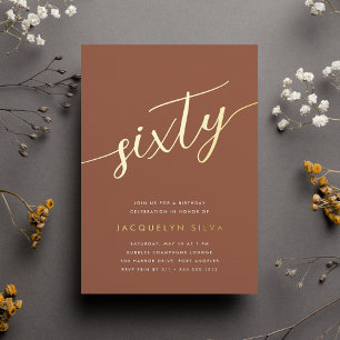 Invitation En Aluminium Golden Script 60e fête d'anniversaire