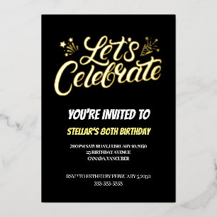 Invitation En Aluminium Golden Script 80e fête d'anniversaire