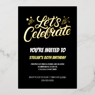 Invitation En Aluminium Golden Script 80e fête d'anniversaire