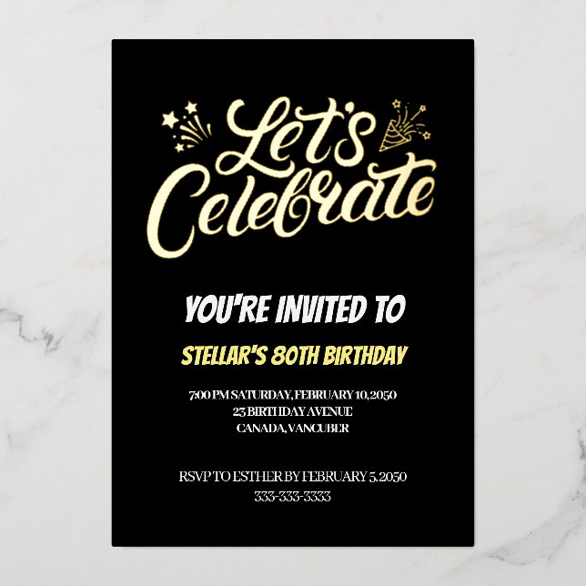 Invitation En Aluminium Golden Script 80e fête d'anniversaire (Recto)