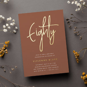 Invitation En Aluminium Golden Script 80e fête d'anniversaire
