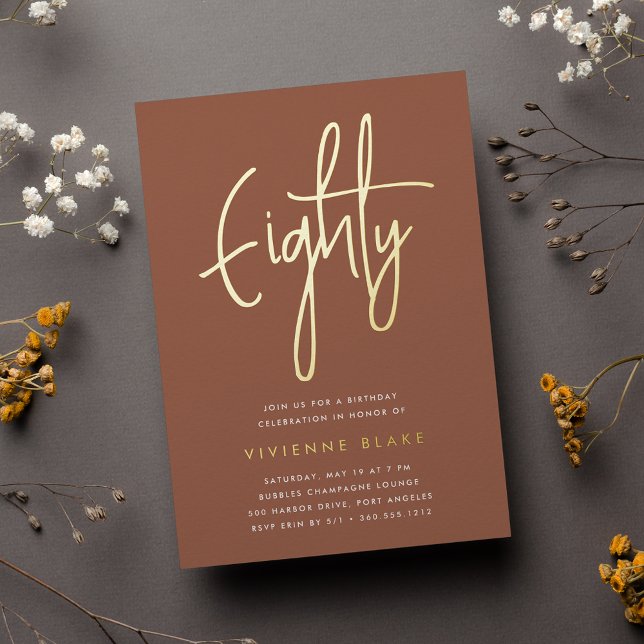 Invitation En Aluminium Golden Script 80e fête d'anniversaire (Créateur téléchargé)