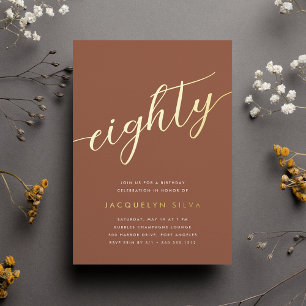 Invitation En Aluminium Golden Script 80e fête d'anniversaire
