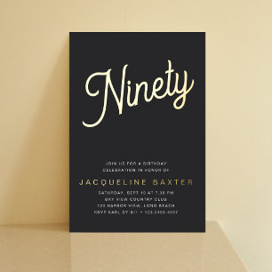 Invitation En Aluminium Golden Script 90e fête d'anniversaire