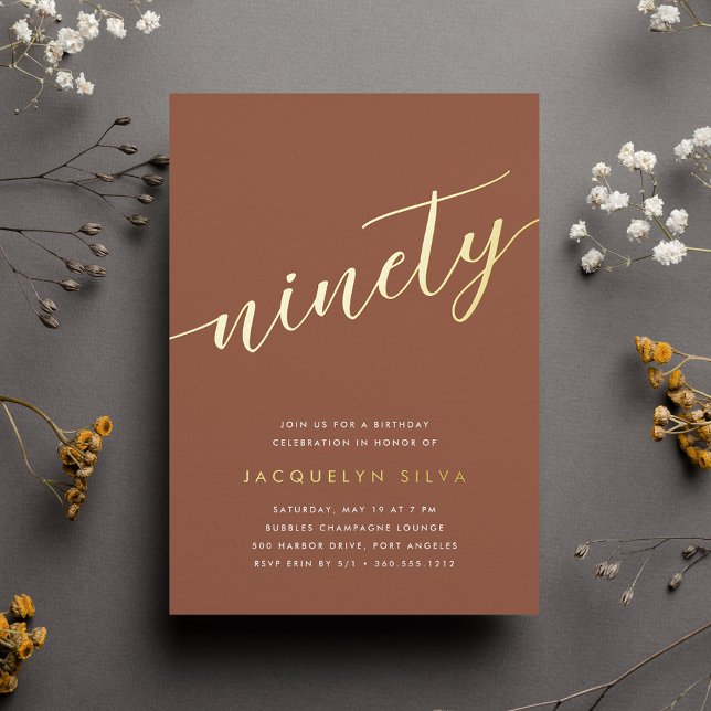 Invitation En Aluminium Golden Script 90e fête d'anniversaire (Créateur téléchargé)
