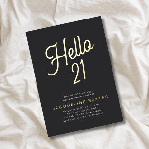 Invitation En Aluminium Golden Script Hello 21 21e fête d'anniversaire