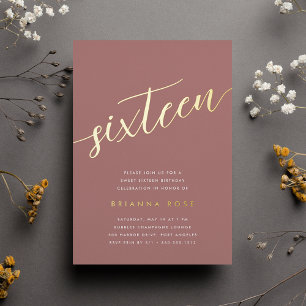 Invitation En Aluminium Golden Script Sweet 16 fête d'anniversaire