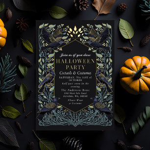 Invitation En Aluminium Gothique enchanté Halloween floral corbeau