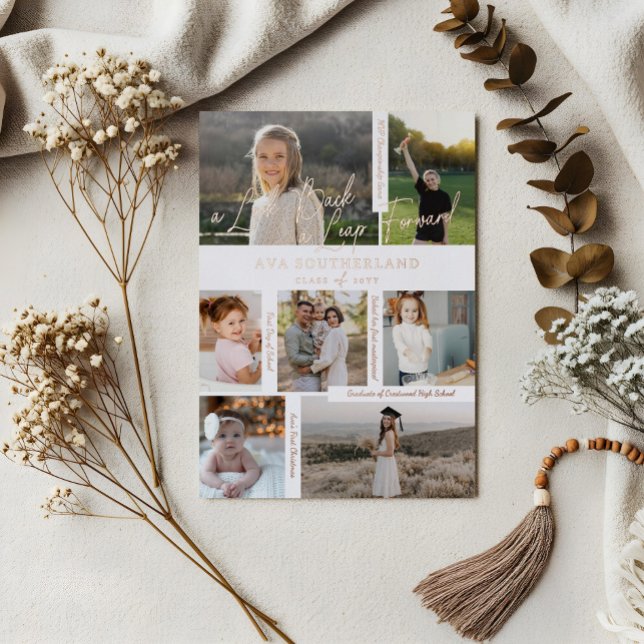 Invitation En Aluminium Grad Alors & Maintenant Photo & Faits saillants Fa (Grad Then & Now Photo & Highlights Announcement Foil Card)