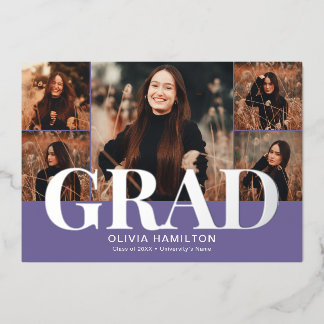 Invitation En Aluminium Grad Bold Élégant 6 Photo Violet