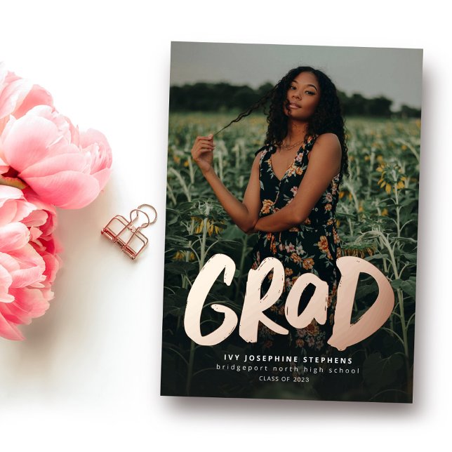Invitation En Aluminium Grad Grad or moderne une graduation photo (Créateur téléchargé)