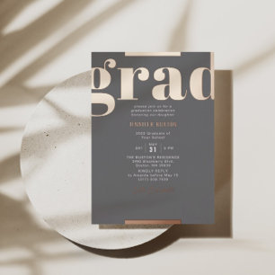 Invitation En Aluminium Grad Moderne Gras Graduation Party Gris Rose Or