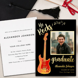Invitation En Aluminium Grad Photo Music Graduation Party Black and Gold