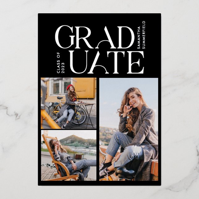 Invitation En Aluminium Graduation 2024 Photo Collage Grad Party Argent (Recto)