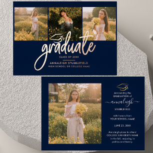 Invitation En Aluminium Graduation 2025 Photo Collage Grad Rose Gold