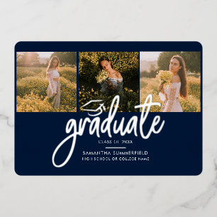 Invitation En Aluminium Graduation 2025 Photo Collage Script Marine Argent