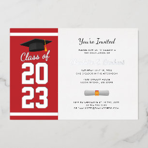 Invitation En Aluminium Graduation 2025 Red Script Grad Party Argent