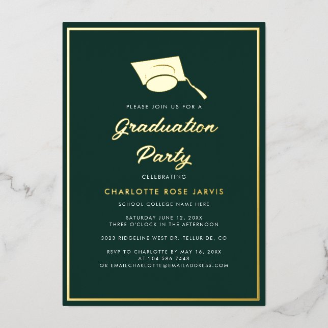 Invitation En Aluminium Graduation 2025 Script Green Photo Party Gold (Recto)