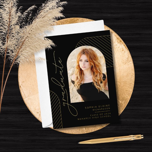 Invitation En Aluminium Graduation de l'Élégant Black Gold (Créateur téléchargé)