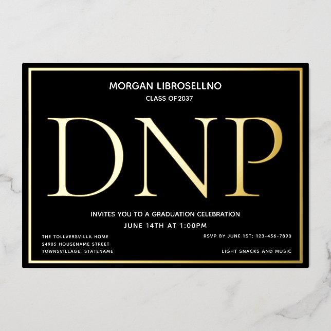 Invitation En Aluminium Graduation de l'or noir DNP (Recto)