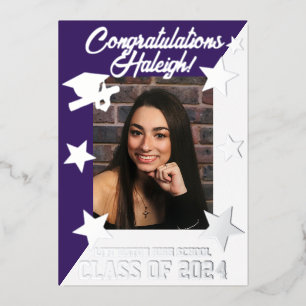 Invitation En Aluminium Graduation en diagonale violet et blanc Argent