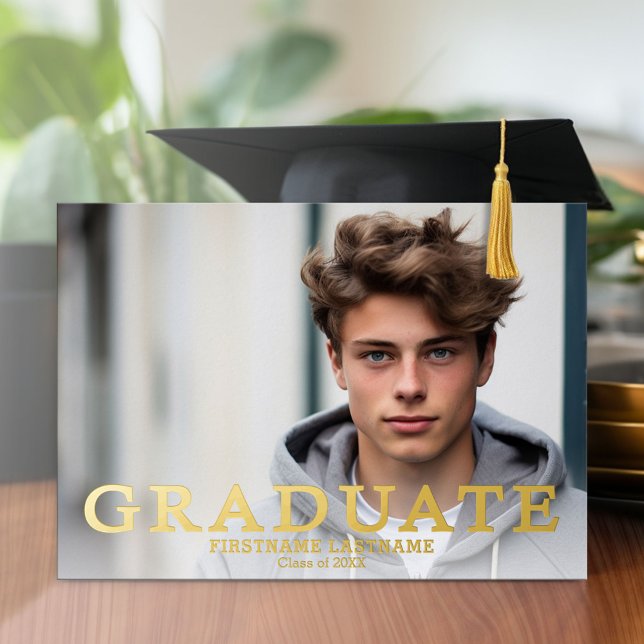 Invitation En Aluminium Graduation Party avec 4 Photos Marine et Or (Graduation Party Invitation with Multiple Photos)