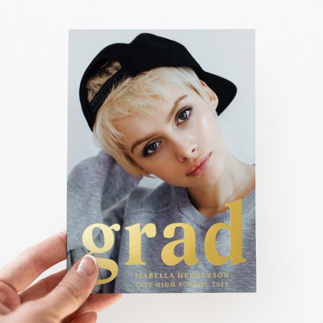 Invitation En Aluminium Graduation photo moderne Gold Foil (Modern Photo Graduation Gold Foil Foil Invitation)