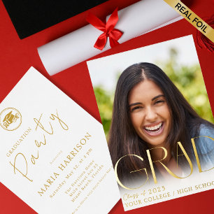 Invitation En Aluminium Graduation Photo personnalisée Gold Foil Invitatio