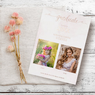 Invitation En Aluminium Graduation Romantique Alors & Maintenant 2 Photos 