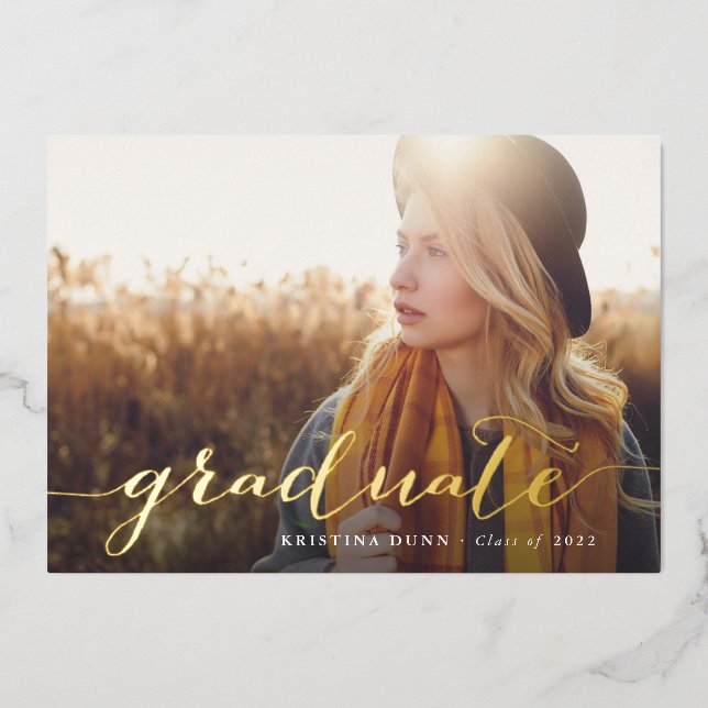 Invitation En Aluminium Graduation Script Photo Party recto verso (Recto)