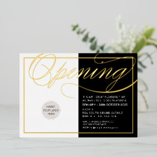 Invitation En Aluminium GRAND OUVERTURE logo moderne simple or noir