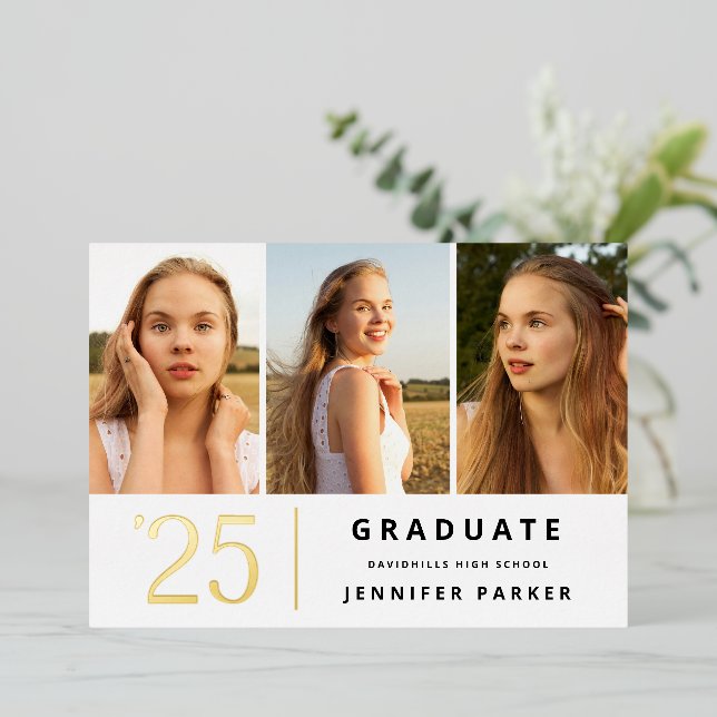Invitation En Aluminium Gras Année 3 graduation photo (Debout devant)