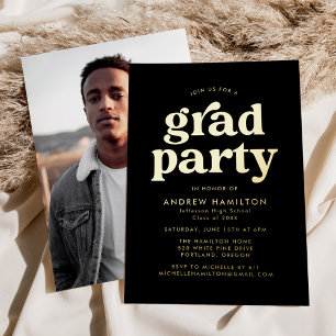 Invitation En Aluminium Gras Black and Gold Photo Graduation Party