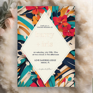 Invitation En Aluminium Gras Coloré Floral Mariage rétro