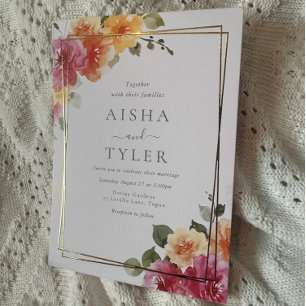 Invitation En Aluminium Gras Fleurs colorées Mariage Or