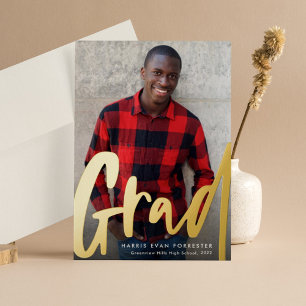 Invitation En Aluminium Gras moderne or gris une graduation photo