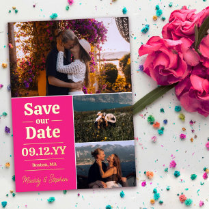 Invitation En Aluminium Gras Pink Typographie Photo Collage Enregistrer La