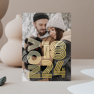 Invitation En Aluminium Gras Retro Wedding Enregistrer La Date Photo