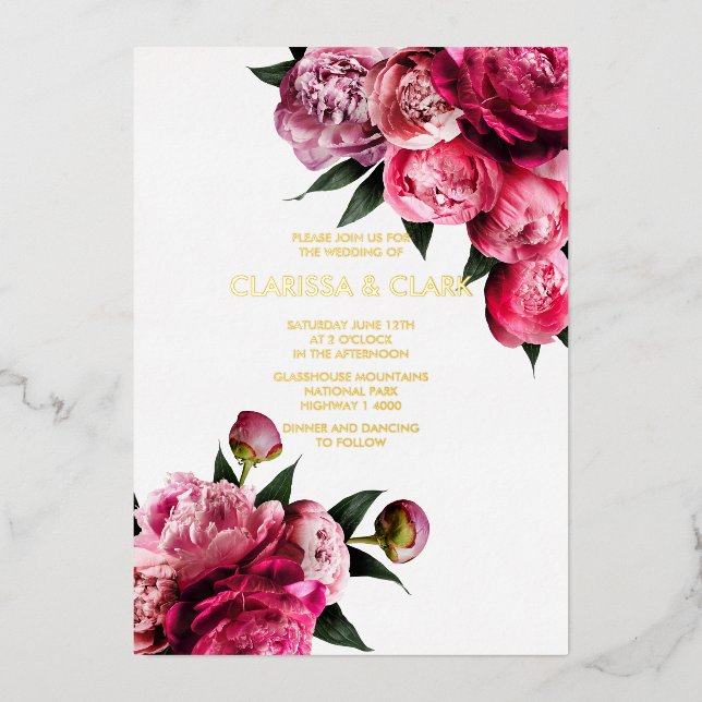 Invitation En Aluminium Gras rose moderne pivoine Mariage chic (Recto)