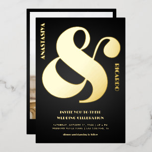 Invitation En Aluminium Gras Surdimensionné Ampersand Photo Noir Mariage R