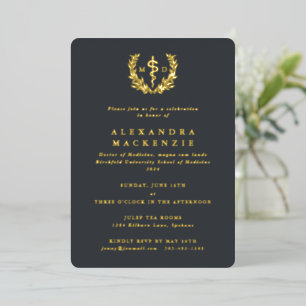 Invitation En Aluminium Gray MD Asclepius+Laurel Wreath Graduation Party