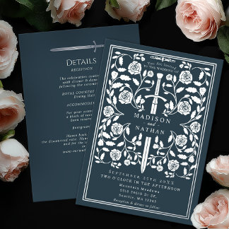 Invitation En Aluminium Gray Royal Medieval Silver Sword Wedding Details