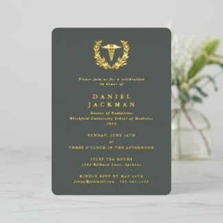 Invitation En Aluminium Green Caduceus + Laurel Médicale School Graduation
