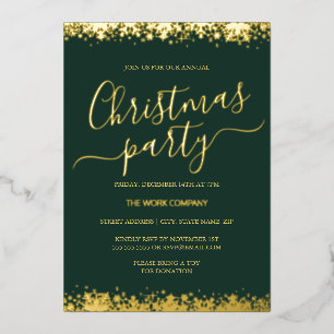Invitation En Aluminium Green Corporate Christmas Party Gold Snowflon