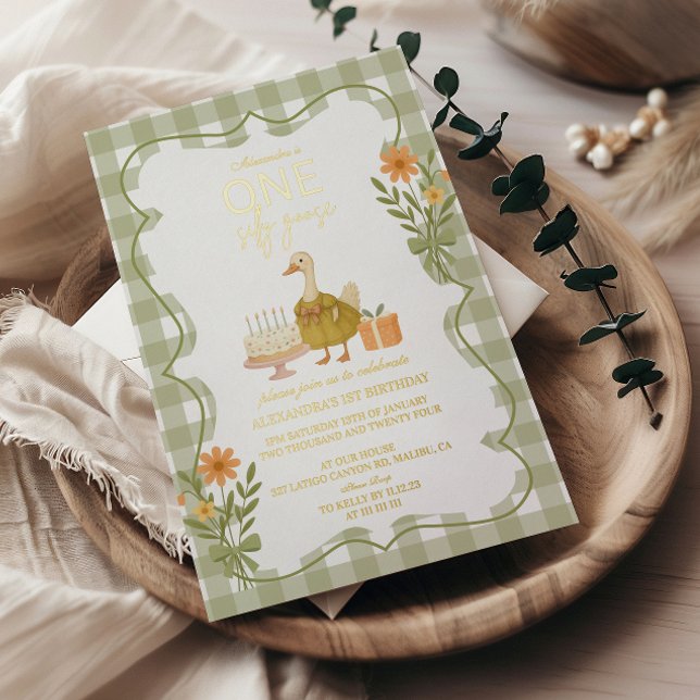 Invitation En Aluminium Green En vichy Silly Goose 1er anniversaire (Créateur téléchargé)