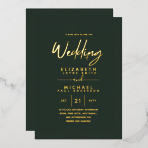 Invitation En Aluminium Green Gold Foil Script élégant Mariage moderne
